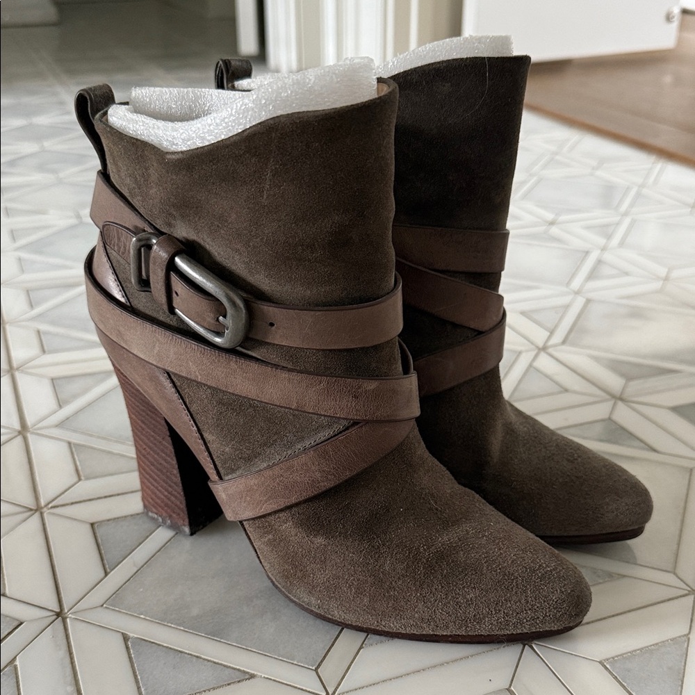 Belle by Sigerson Morrison Taupe Suede Heeled Boots